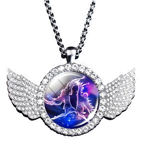 GOYMFKM Charm 12 Constellation Pendant Necklace For Women -Vintage Zodiac Sign Rhinestone Angel Wings Charm White Choker Chain,Jewelry Birthday Gift Accessories