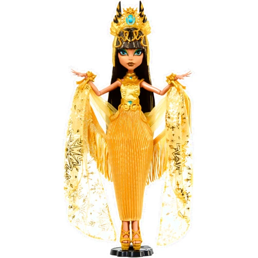 Monster High Howliday Doll, Winter Edition Cleo De Nile Collectible in Golden Gown with Gleaming Accessories and Shimmery Fringe Shawl