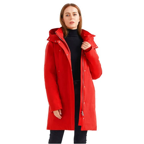 Orolay Women's Mid-length Down Coat Hooded Winter Down Parka with Stand Collar