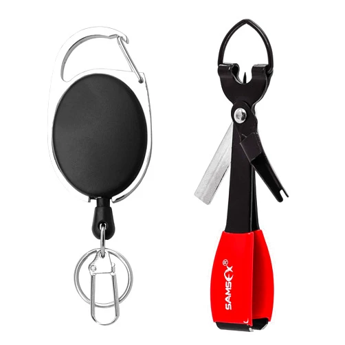 SAMSFX Fishing Knot Tying Tool, Multifunctional Fly Fishing Nippers with Retractor, Fishing Line Knot Tyer, Fast Tie Nail Knots, Tackle Box Accessory