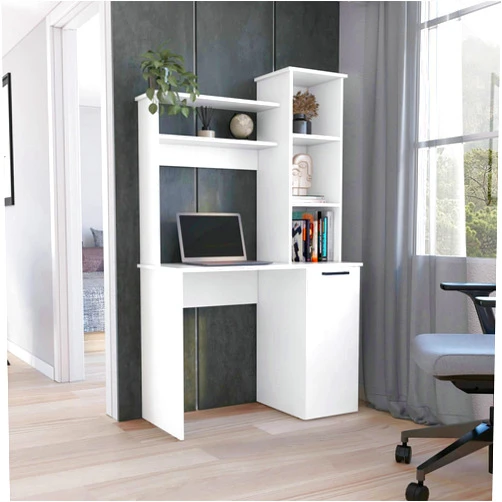 Ayoiow Computer Desk for Pc, Computer Desk with Ample Work Surface,Hutch Storage and Single Door Cabinet with 3-Tier Shelves