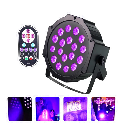 W.H.Wollaston Par Can Lights 18 LED Black Lights UV Blacklight with Glow in The Dark Party Uplights DMX and Remote Control Strobe Stage DJ Lights for Christmas Halloween Church Disco Club Wedding