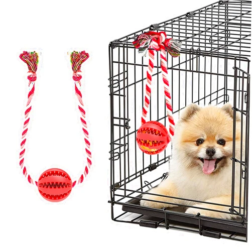 Engorgio Interactive Dog Chew Toys Crate Training Aids for Puppies, Puzzle Treat Dispenser with Rope Dog Toy Ball Reduce Stress Anxiety Peanut Butter Dog Food Treat Dispenser Toys (Red)