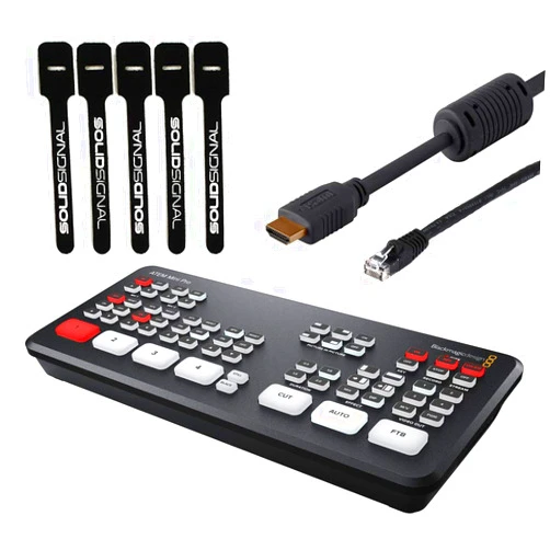 Blackmagic Design ATEM Mini Pro HDMI Live Stream Switcher Bundle with 6’ HDMI Cable, 7’ Cat5e Cable, and 5-Pack of SolidSignal Cable Ties (SWATEMMINIBPR)