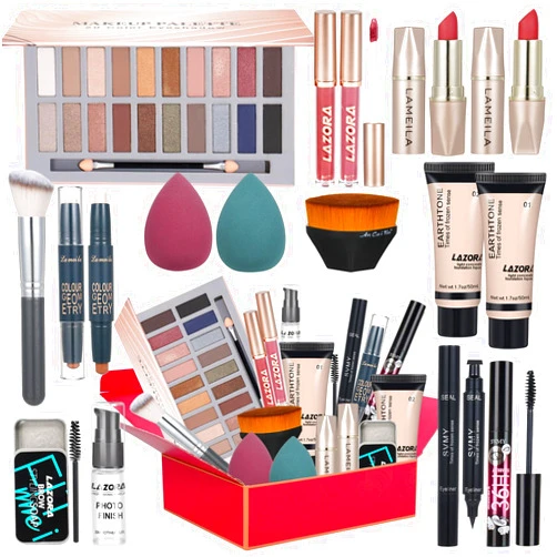 LAZORA All in One Makeup Kit for Women Full Kit Includes 20 Colors Eyeshadow Palette Foundation & Face Primer, Makeup Brush Makeup Sponge, Eyebrow Soap, Winged Eyeliner Stamp Gift Set for Women, Girls & Teen