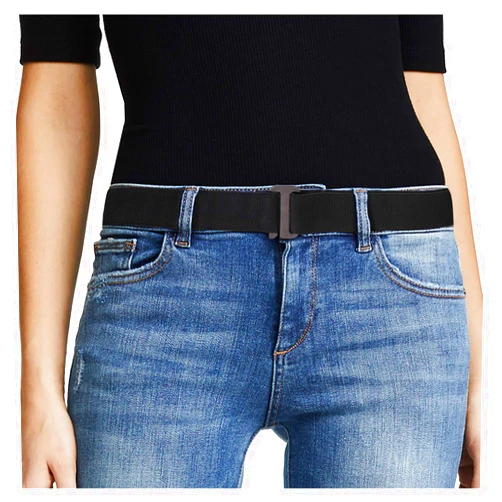 JASGOOD Women No Show Stretch Belt Elastic Web Strap Belt with Flat Buckle for Jeans Pants Dresses