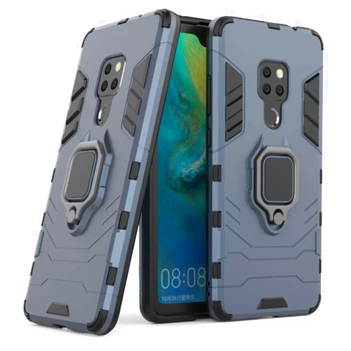 MaiJin Compatible with Huawei Mate 20, Case Metal Ring Grip Kickstand Shockproof Hard Bumper Shell (Works with Magnetic Car Mount) Dual Layer Rugged Cover for Huawei Mate 20 (Navy Blue)