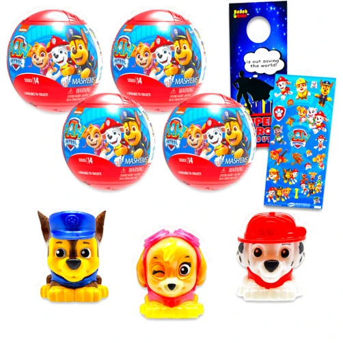 Paw Patrol Blind Box Party Favors - Bundle with 4 Mash'Ems Blind Ball Mini Figures Mystery Toys Plus Stickers, More | Paw Patrol Figurines for Kids, Boys, Girls