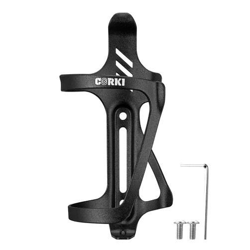 Corki Cycles Right Side Load Water Bottle Cage, Side Entry Bike Water Bottle Holder for Road & Mountain Bikes -1 Pack-Black-Aluminum Alloy