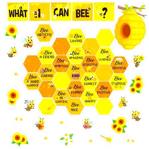 Harloon 54 Pcs Bee Bulletin Board Decorations Bee Bulletin Board Cutouts Sunflowers Daisy Cutouts with Adhesive Dots Classroom Decor for Classroom Wall Decor