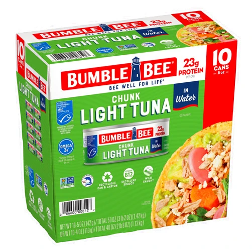 Bumble Bee Chunk Light Tuna In Water, 5 oz Cans (Pack of 10) - Wild Caught Skipjack Tuna - 23g Protein Per Serving - MSC Certified Sustainable Seafood, Non-GMO, Gluten Free, Kosher