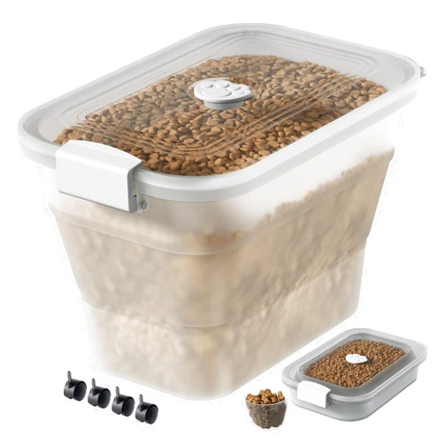 A-LuGei 𝟮𝟯 𝗹𝗯𝘀 Clear Dog Food Storage Container,【Easy to Travel】 Collapsible Pet Food Storage Bin with Attachable Casters,【Keep Food Fresh】 Cat Food Container with Lid Airtight and Measuring Cup