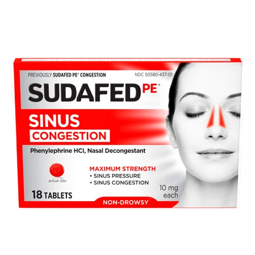 Sudafed PE Sinus Congestion Maximum Strength Non-Drowsy Decongestant Tablets, 18 ct