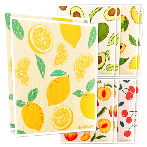 HealAge 10 Pack Reusable Swedish Dishcloths, Ultra-Absorbent Reusable Paper Towels for Kitchen, Non-Scratch Kitchen Towels Cellulose Sponge Cloths,Dishwasher Safe, No Odor
