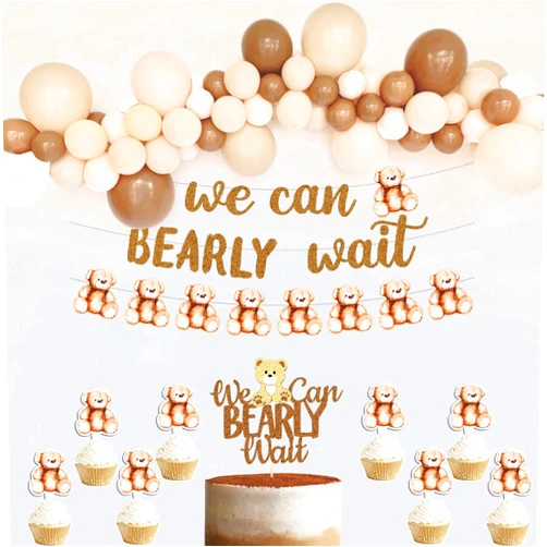 Decpty Teddy Bear Baby Shower Gender Reveal We Can Bearly Banner and Cake Topper Teddy Bear Balloon Garland Arch Party Supplies Decorations Photo Prop for Boy Girl Baby Bday Brown