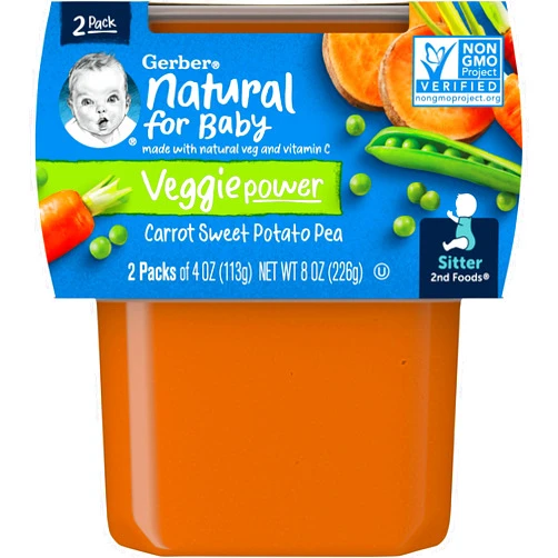 Gerber Baby Food Carrot Sweet Potato Pea, 4 oz, 2 Ct Tubs