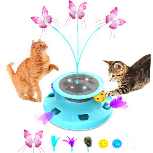Pawthquake 4-in-1 Interactive Cat Butterfly Toy,Automatic Ambush Feather with Track Balls,Electronic Robotic Electric Cat Toy for Indoor Cats/Kittens,USB Charging,Random Movement