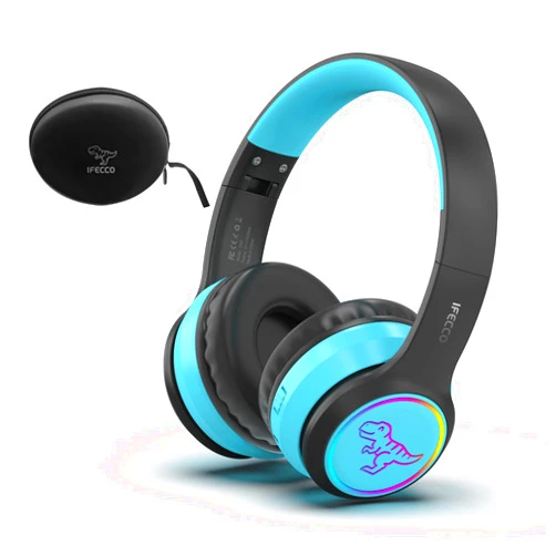 I love e iFecco IFECCO Wireless Kids Boys Headphones with Microphone,Cute Light Up Dinosaur Children Boys Bluetooth Headphones with Case for School Travel Gifts