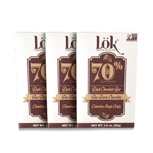LöK Lok Dark Chocolate Bar 70% Cacao | Fair Trade, Non GMO, Kosher, Gluten Free, Vegan, Bean-to-Bar, Paleo, Ethically Sourced Lök | 3.0 Ounce 3 Pack
