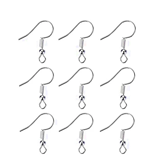BeeSpring 200 Pcs Silver Stainless Steel Ball & Coil Earring Hooks/Fish Hooks/Ear Wire for DIY Jewelry Making, Wire Hooks Jewelry Wire Earring Parts for Jewelry Making