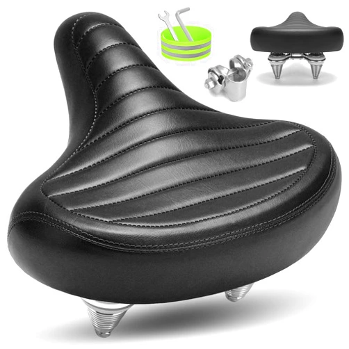 CDYWD Wide Bike Seat for Men & Women Comfort, Soft Padded Large Bicycle Seat Cushion, Oversized Comfortable Bike Saddle Replacement for Cruiser Bike, Mountain Bike, City Bike, Ebike, Stationary Bike