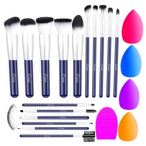 BESTOPE PRO 16Pcs Makeup Brushes Set, 4Pcs Beauty Blender Sponge Set and 1 Brush Cleaner, Premium Synthetic Foundation Brushes Blending Face Powder Eye Shadows Make Up Brushes Kit (Navy blue)