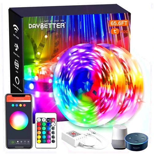 DAYBETTER 65.6ft WiFi Smart Led Lights Strip with Tuya App Control for Bedroom Decoration Work with Alexa and Google Assistant(2 Rolls of 32.8ft)