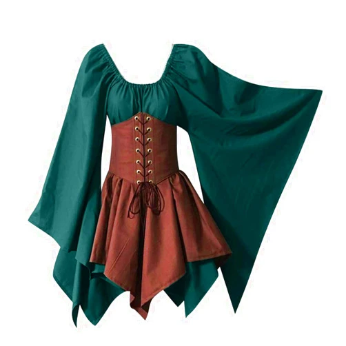 PBNBP Medieval Renaissance Dresses with Corsets Halloween Elf Fairy Outfits Butterfly Sleeve Irregular Hem Ren Faire Costumes