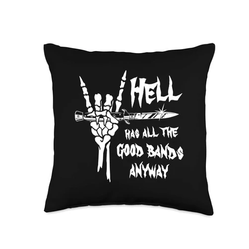Last Gasp Graphics Hell Has All The Good Bands Anyway Devil Horns Switchblade Throw Pillow, 16x16, Multicolor