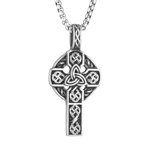 HZMAN Stainless Steel Celtic Knot Necklace for Women Men Celtic Cross Viking Rune Irish Triquetra Trinity Knot Pendant Jewelry Gift
