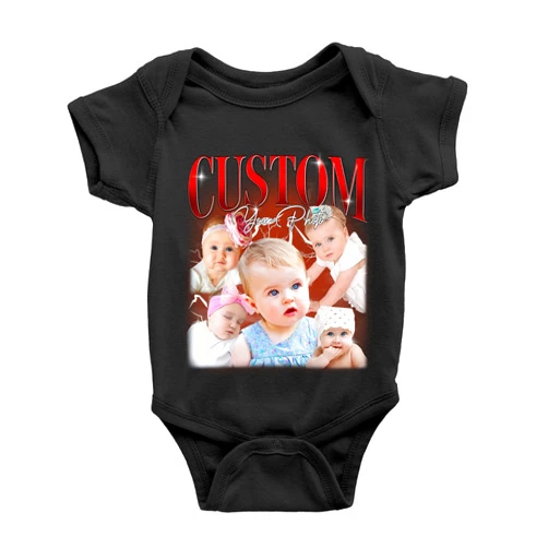 NAZENTI Custom Photo Baby Bodysuits, Personalized Baby Bodysuits For Toddler Boys Girls, Vintage Custom Bootleg Rap Tee Shirt, Photo Collages Babies Onesie For Birthday, Baby Shower, Christmas