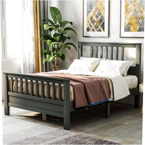 USeeworld Full Bed Frame Wood Bed Frame,Full Size Bed Frame with Headboard,Grey Bed Frame