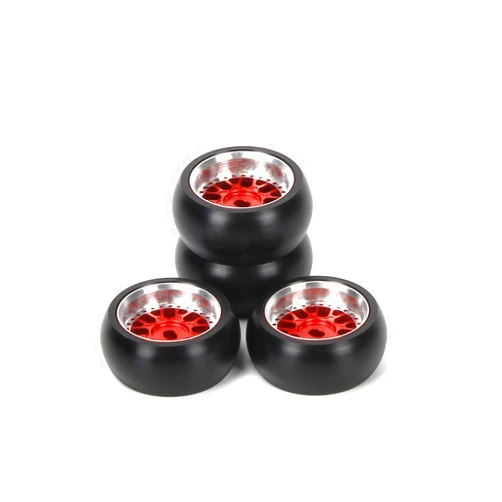 RCAWD RC Rims and Tires for 1/28 Wltoys Kyosho Mini-Z, Mini-Q, Mini-D, K969 K989 P929 Drift Rally Upgrades, No More Glue RC Wheel Parts with Larger Outer Diameter 26.8mm Red