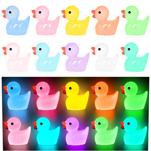 Yuronam 70 Pcs Luminous Tiny Ducks Mini Resin Ducks Glow in The Dark Duck Miniature Ornaments for Slime, Dollhouse, Garden Decoration(Multi Colors)