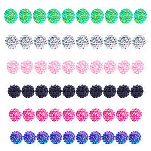 PH PandaHall 16mm 6 Colors Resin Rhinestone Beads 60pcs Acrylic Beads Pave Disco Ball Beads Large Loose Spacer Beads Focal Beads for Pen DIY Jewelry Making Keychain Bracelets Necklace Crafts