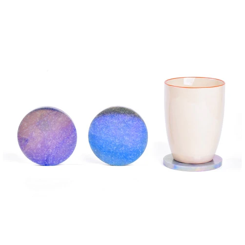CNYANFEI 3Pcs Blue Aventurine Stone Coasters for Coffee Table Decor Natural Crystal Coasters Set Color Changing Decorative Gemstone Plates for Crystal Holder Crystal Grid Home Gift 8cm