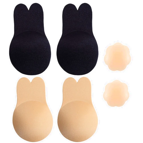 QoYKi Sticky Bra Strapless Sticky Invisible Push up Silicone Bra for Backless Dress with Nipple Covers Adhesive Bra(A&B Cup)