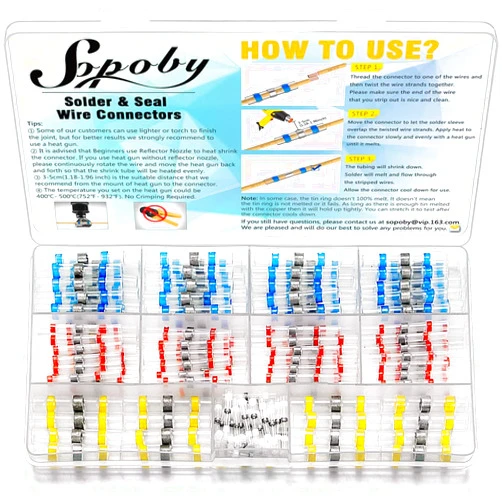 Sopoby 120PCS Solder Seal Wire Connectors - Sopoby Heat Shrink Waterproof Butt Connector Kit Insulated Automotive Marine Electrical Wire Terminals