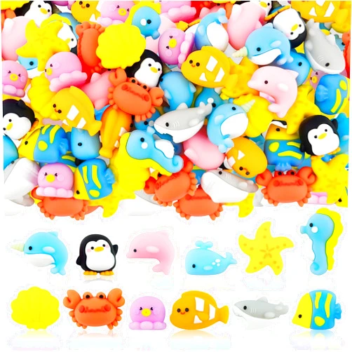 Inn Diary 24 pcs Mini Sea Animal Erasers for Kids Desk Pet, Cute 3D Animal Pencil Erasers for Kids Classroom Prizes, Class Treasure Box,Game Rewards,Party Favors, Non Removable