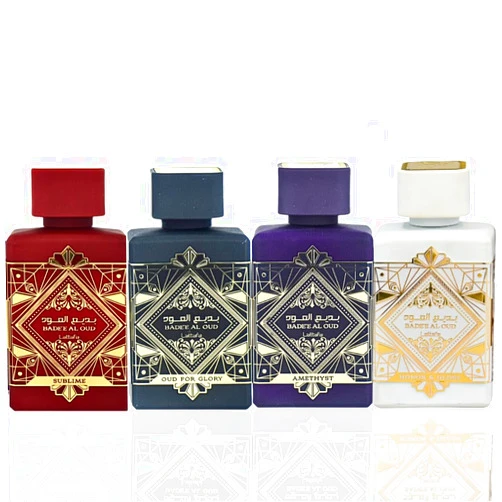 Lattafa Perfumes Bade'e Al Oud for Unisex 4 Piece Eau de Parfum Gift Set (Oud for Glory + Sublime + Amethyst + Honor & Glory) 3.4 Ounce/100 ml each