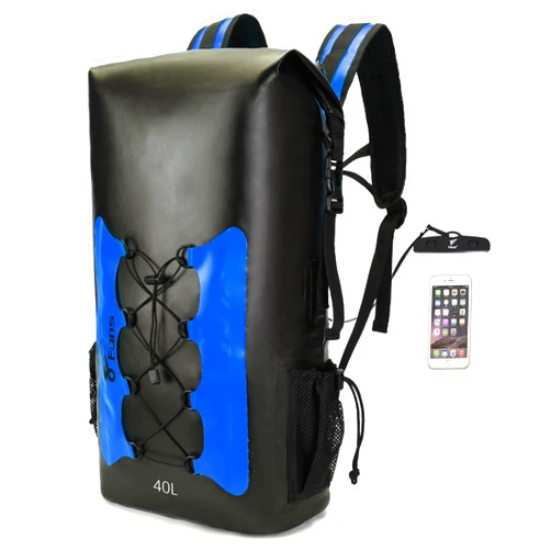 8 Fans Waterproof Backpack 40L, Floating Dry Backpack Waterproof for Men/Women, Dry Sack Waterproof Bag for Backpacking Kayak Boating Sailing Canoeing Rafting Fishing Camping (Blue, 40L)