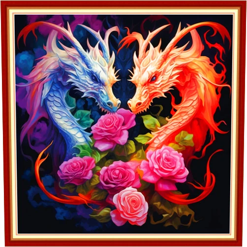 Dooxvey Cross Stitch Kits for Adults Stamped Full Range of Embroidery Starter Kits for Beginners 11CT Printed Cross Stitch Patterns Needlepoint Kits Stamped Cross Stitch-Dragon Flower 18x18 inch