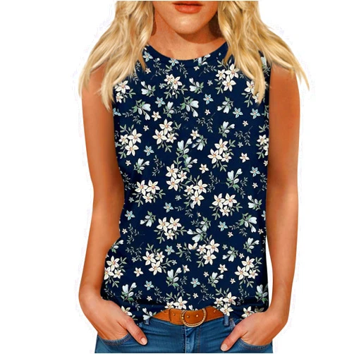 Generic Tank Tops for Women 2024 Casual Fashion Round Neck Tank Tops Lightweight Sleeveless Printed Womens Tank Tops