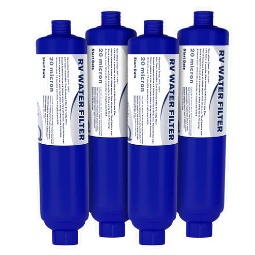 PAULINN RV Camper Inline Water Filter, 4 Packs Marine Garden Camping Water Hose KDF Filter Accessories for Boat Trailer Motorhome Gardening Planting Car Washing, Reduces Chlorine, Bad Taste & Odor