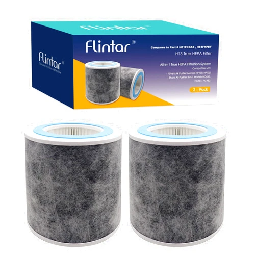 Flintar HP102 True HEPA Replacement Filter, Made in TAIWAN, Compatible with Shark Air Purifier HP100, HP102, HC450, HC451, HC452, HC455, Compares to Part # HE1FKBAS and HE1FKPET (2-Pack)