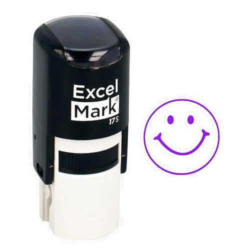 ExcelMark Smiley FACE - ExcelMark Self-Inking Round Teacher Stamp - Purple Ink