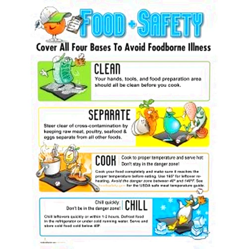 Nutritioneducationstore.com Food Safety Poster - 18x24 Laminated - Cover The 4 Bases of Food Safety