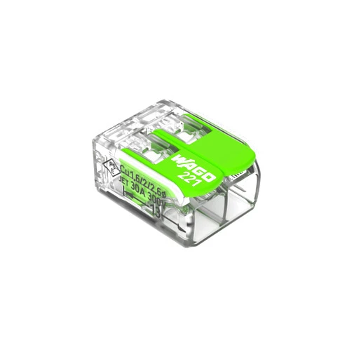 WAGO 221-422 | WAGO Splicing Connector Green Range | for Solid, Stranded and fine-Stranded Conductors | 2-Conductor with levers | 24-12 AWG | Transparent housing | [100 Pieces]
