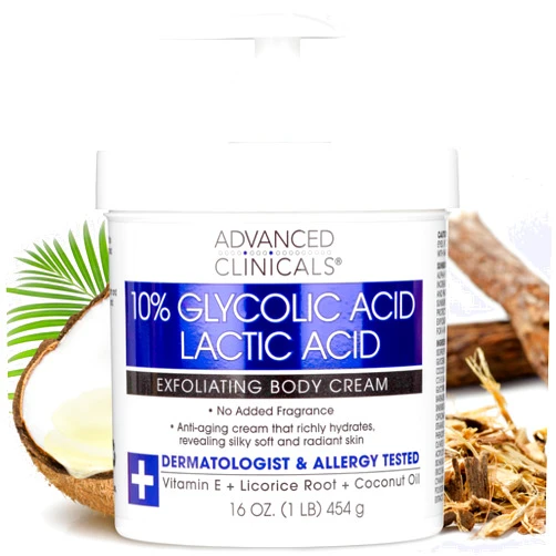 Advanced Clinicals 10% Glycolic Acid + Lactic Acid Body Lotion Skin Care Moisturizer | AHA Exfoliating KP Bump Eraser Body Cream For Rough & Bumpy Skin | Keratosis Pilaris | No Added Fragrance, 16Oz