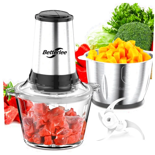 Betterlee Food Processor, Meat Grinder & Veggie Chopper with 2 Bowls (8 Cup+8 Cup) - Includes 1 Set of Bi-Level Blades, 500W Powerful Electric Food Chopper for Baby Food Meats Vegetable and Nuts